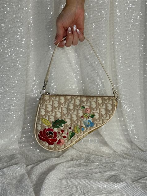 dior floral embroidered mini saddle bag|dior mini saddle bag dimensions.